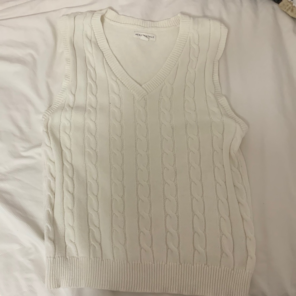 white cable knit sweater vest XS